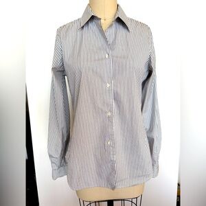 Loro Piana Blue & White Stripe Cotton Stretch Button Down Shirt, Women’s Size Sm